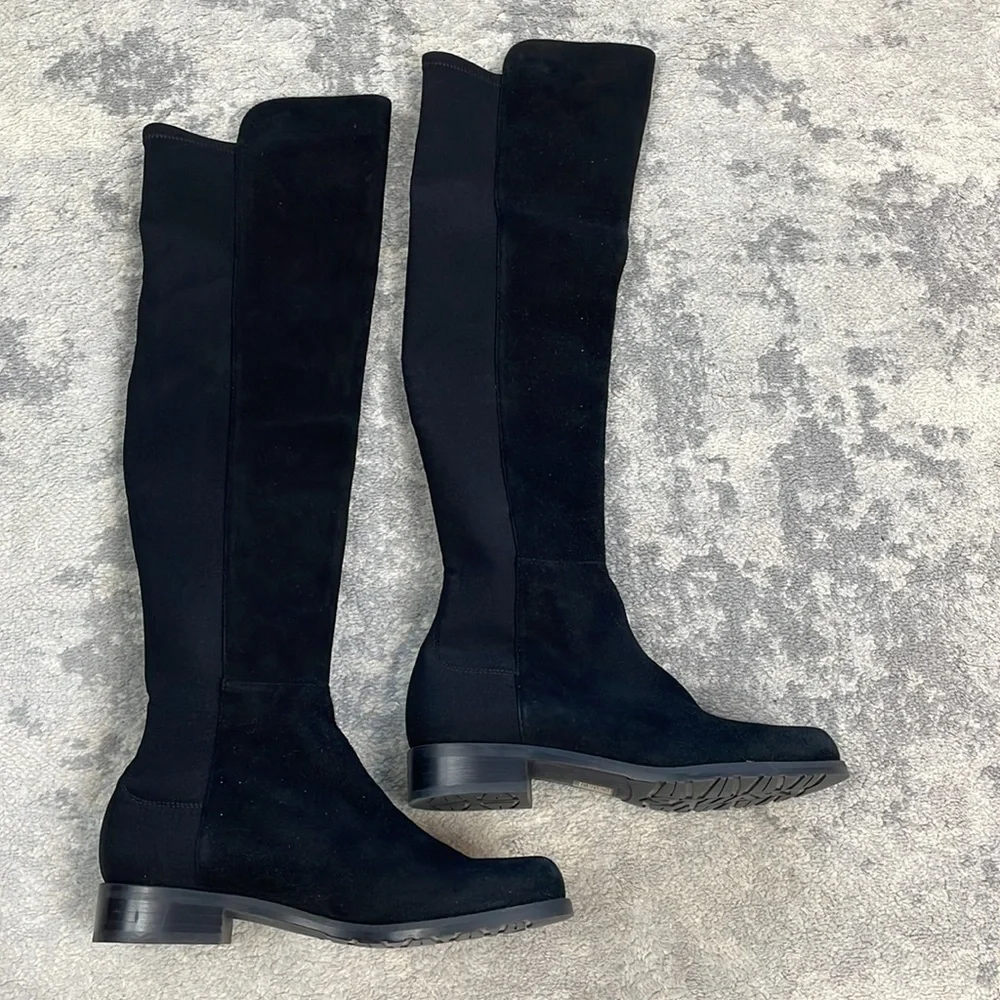 New Stuart Weitzman 5050 Over The Knee Riding Boots Black Suede Sz 6